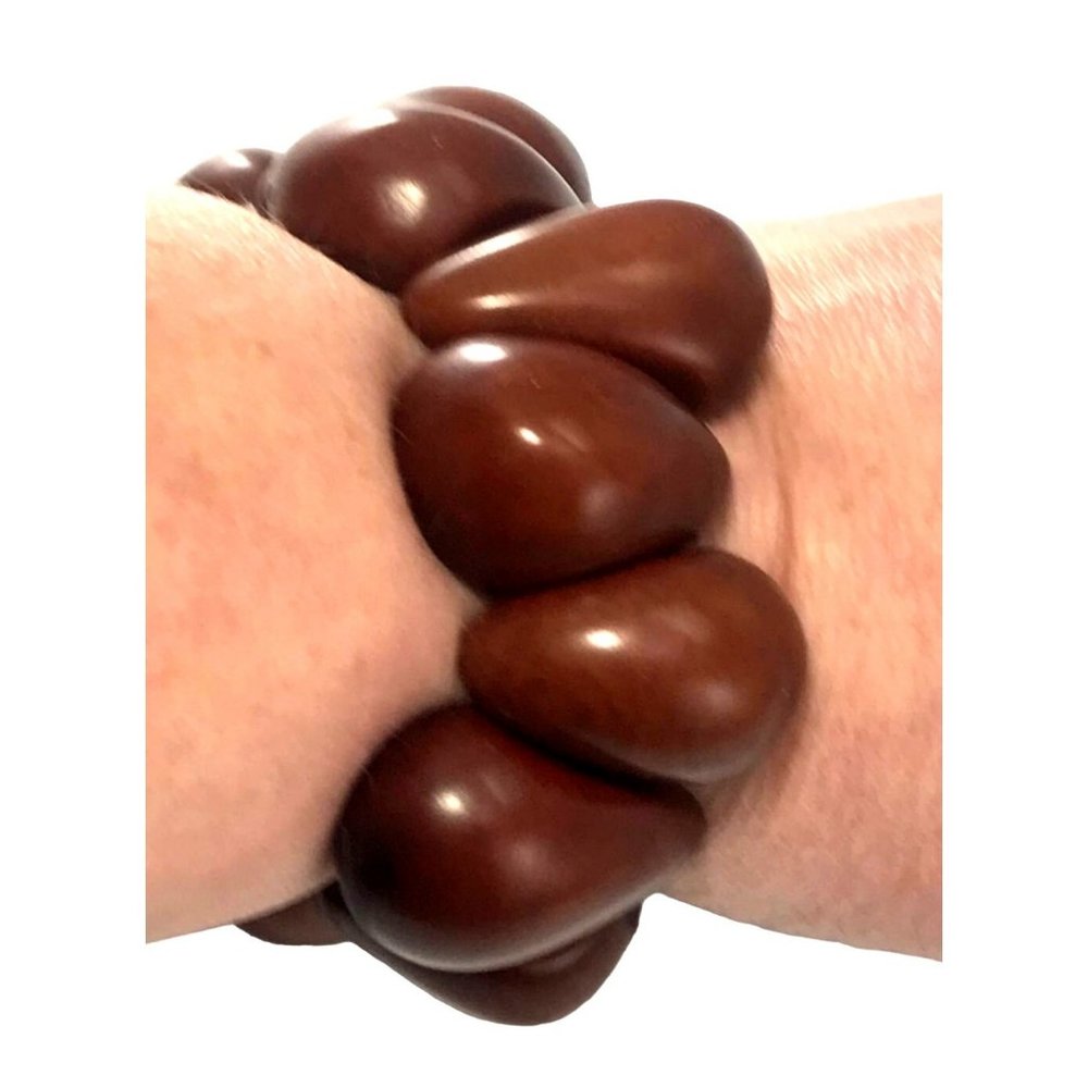 Brown Tagua Nut Stretch Bracelet South America Vegetable Ivory Tribal Boho - Picture 2 of 5
